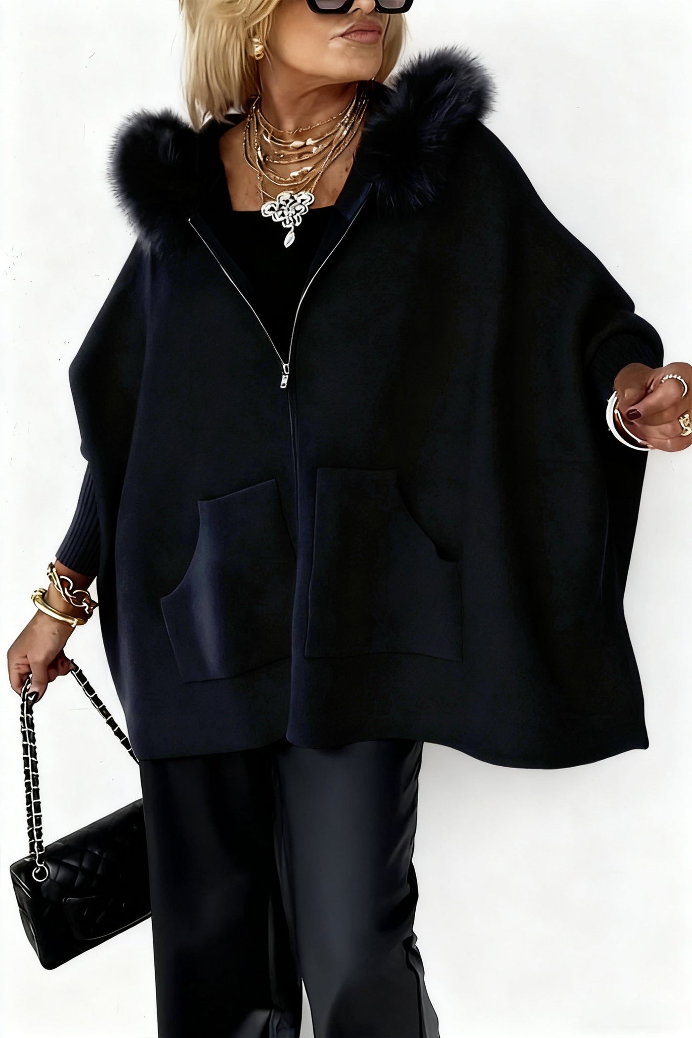 Elaine – Cozy casual jacket with elegant faux fur collar