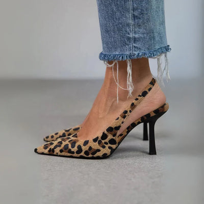 Maria | Pointed Toe Leopard Print Slingback Khaki Stiletto Heels
