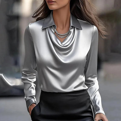 Elise | Elegant Premium Satin Drape Blouse
