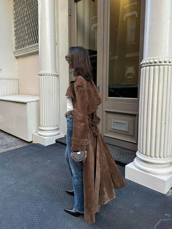 Ivana – Suede Trench Coat Made of Lambskin