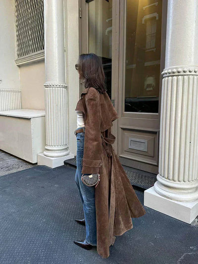 Ivana – Suede Trench Coat Made of Lambskin
