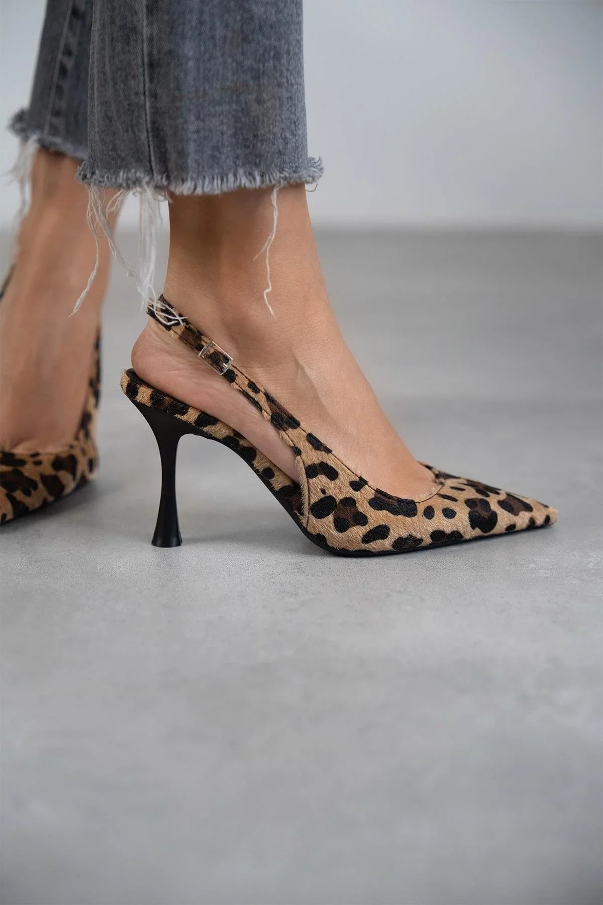 Maria | Pointed Toe Leopard Print Slingback Khaki Stiletto Heels