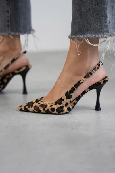 Maria | Pointed Toe Leopard Print Slingback Khaki Stiletto Heels